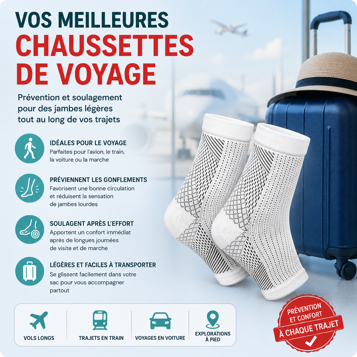 Chaussettes de compression pour Voyages et longs trajets